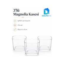 3 Lü Cam Magnolia Kasesi 8x8 Cm Kare Tatlı Sunum Kase Seti Şeffaf