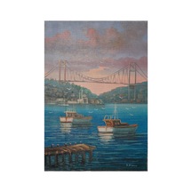 Boğaz'da Gün Batımı: Köprü, Vapurlar Ve Sessiz İskele 50 x 35 CM