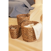 Meander Su Sümbülü Yuvarlak Naturel Sepet 3lü Set 5115 Naturel