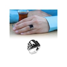 Markazit Taş İşlemeli Siyah Bombeli Oniks Taşlı 925 Ayar Gümüş Erkek Yüzük