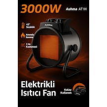 Auhma At1h Elektrikli Isıtıcı Fan Gri 3000w Hızlı Isınma, 3 Kademeli Ayar, Sessiz Ptc Isıtma Tekno
