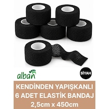 2,5cm 6'lı Set Kendinden Yapışkanlı Elastik Bandaj, Kohesiv Bandaj 2,5cm X 4.5m Spor, Bilek, Ayak Bileği, Veteriner Bandajı Siyah