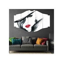 Kırmızı Rujlu Kadın - 5 Parçalı Tablo Görsel - 702503342 Görsel