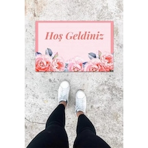 Dijital Baskı Pembe Gül Desen Kapı Önü Paspası K-1011 Renkli