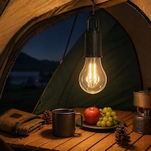 Şarjlı Kamp Ampulü Usb Type-c Girişli Asılabilir Led Ampul 3 Modlu Işık Gün Işığı Kamp Lambası Taşınabilir Acil Durum Işığı Kancalı Ampul Outdoor Kamp Aydınlatma Siyah