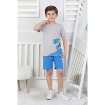 Dinozor Baskı Erkek Çocuk Takım-90432 Gri