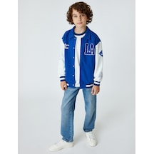 Koton Kolej Ceket Gömlek Yaka Aplike Detaylı Cepli Çıt Çıt Düğmeli Pamuklu Şardonlu Saks 5wkb30014tk Saks Mavi