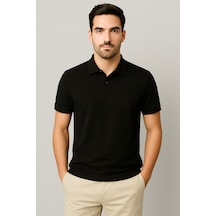 Parshey Regular Fit %100 Pamuk Polo Yaka Yarım Kollu Basic T-shirt Siyah