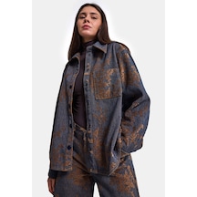 Kadın Kahve Kot 1w6-202 Oversize Özel Kumaş Tasarım Denim Ceket Gömlek