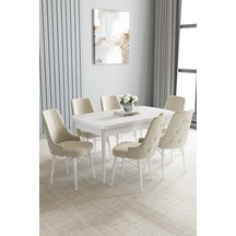 Jusie Beyaz 80x132 Açılabilir Yemek Odası Takımı 6 Adet Sandalye Krem