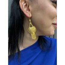 Gül İşleme Hint Küpe Pirinç, 22 Ayar Altın Kaplama