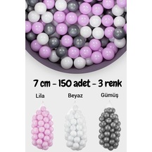 7 Cm Top Havuzu Topu 150 Adet Lila, Beyaz, Gümüş