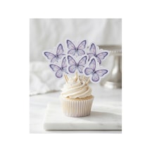 12 Li Mor Konsept Parti Pipeti Ve 12 Li Cupcake Kürdan Süsü Seti. Beyaz