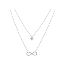 Nagıss Sonsuzluk Kalp Model Zirkon Taşlı 925 Ayar Gümüş İkili Kadın Kolye