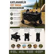 Katlanabilir Kamp Arabası Üst Tablalı 130 Kg Taşıma Kapasiteli Geniş Tekerlekli Çekçek - Lisinya