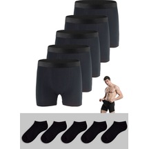 Nacar Store Erkek 5'li Siyah Çorap Ve Boxer Seti