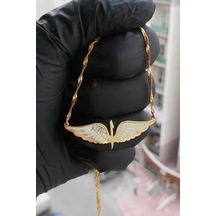 925 Ayar Gümüş 24 Ayar Altın Kaplama Melek Kanatlı Kolye Gold