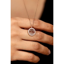 Zirkon Taşlı Rose Yaşam Ağacı Gümüş Kolye