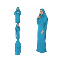 Açık Petrol Mavi Fermuarlı Namaz Elbisesi Petrol Rengi