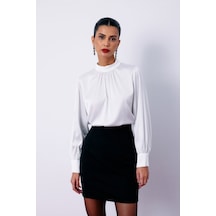 Sateen Yaka Detaylı Saten Bluz - Ekru Sateen Yaka Detaylı Saten Bluz - Ekru