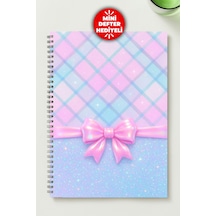Pastel Renkli Kurdele Temalı A5 Metal Spiralli Çizgisiz Karton Kapak Pastel Renkli Kurdele Temalı Defter Çok Renkli