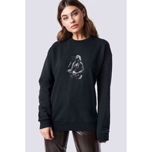 Pj Washington Metal Rock Music Baskılı Siyah Kadın Sweashirt