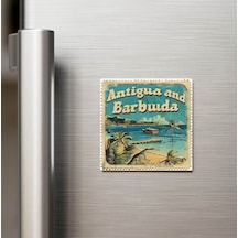Antigua Ve Barbuda - Posta Pulu Temalı Ülke - Baskılı Buzdolap Magneti Kare - 9x9 Cm