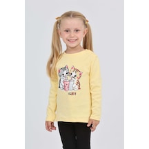Toontoy Kız Çocuk Regular Fit Bisiklet Yaka Baskılı Sweatshirt - Tk24803 Açık Sarı