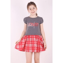 Toontoy Kız Çocuk Baskılı Desenli Elbise Antrasit Melanj