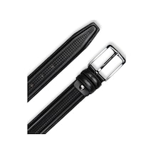 Mft Leather Hakiki Deri Kare Desen İşlemeli Klasik Tokalı Erkek Kemer , 3,5 Cm, Siyah 9049 Siyah