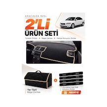 E-biz Volvo S40 2008-2012 Uyumlu Torpido Örtüsü + Tay Tüyü Bagaj Çantası Seti - Siyah-bej - Vo002