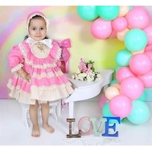 H L Y Karol Tasarım Pembe Vintage Kız Bebek Elbisesi, Fotoğraf Çekim Elbisesi, Kız Bebek Hediyesi, 0-12 Yaşa Uygun Pembe