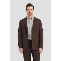 Sabri Özel Erkek Kahve Dar Kesim Slim Fit %100 Keten Mono Yaka Astarsız Çift Yırtmaçlı 6 Drop Takım Elbise Kahverengi