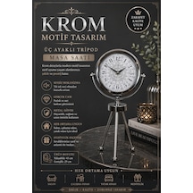 Krom Motif Tasarım Üç Ayaklı Metal Masa Saati