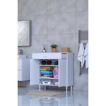 Eliusta Taha 85 Cm 3 Bölmeli Beyaz Çok Amaçlı Dolap 2 Raflı Banyo Mutfak Dolabı 85x88x32,5 Cm Düzenleyici Beyaz