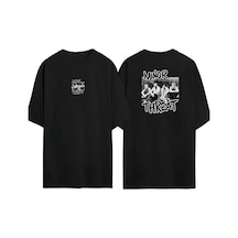 Thewert Unisex Mınor Threat Ön Arka Baskılı Sıyah Oversize T-shirt Siyah