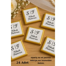 24 Adet Gold Detaylı Kişiye Özel Stickerlı Sütlü Çikolata - Nikah Hediyesi - Nişan Çikolatası
