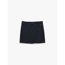 Koton Viskon Kumaş Slim Fit A Kesim Çizgili Mini Etek Lacivert Çizgili 6sak70061ew 7s2