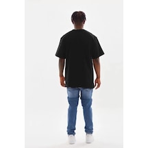 Modi Green Baskılı Unisex Günlük Stil Vintage Efekt Siyah Pamuklu Oversize T