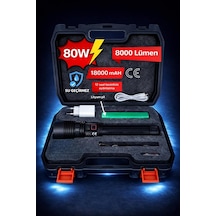 Tr 80w 8000 Lümen Zoomlu Şarjlı El Feneri, 18000 Mah Powerbank, Siyah
