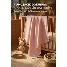 4 Katlı Müslin Bebek Battaniyesi Hafif Ve Yumuşak Dokulu Mevsimlik Çok Amaçlı Örtü 110x110 Cm Pembe