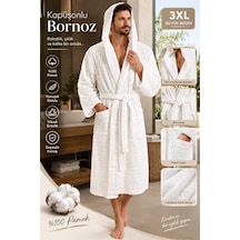 Slc Home %100 Pamuk 2xl / 3xl Büyük Beden Bornoz Kapüşonlu Beyaz