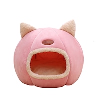 Geekyou Xl Pembe Kedi Köpeği Yatağı - Kışlık Floklu Yalıtımlı Kapalı Konseptli - Çıkarılabilir Yastık Ve Kaymaz Altı İle Konforlu Ev