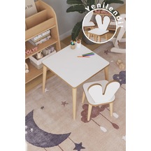 Çocuk Oyun Aktivite Masası 45x45 Cm Çocuk Çalışma Masası Masa Sandalye Seti Çok Renkli