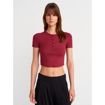 Dilvin 31647 Düğme Detaylı Crop Top-açık Bordo Açık Bordo