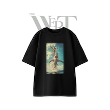 Thewert Woman Shark Tasarım Baskılı Ünisex Siyah Oversize T-shirt