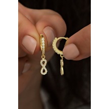 925 Ayar Gümüş Sallantılı Gold Sonsuzluk Küpe Altın