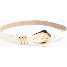 Jimmy Key Bej Oval Tokalı Üçlü Metal Detaylı Deri Görünümlü Kemer 6sw417405130