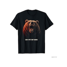 Flood Of Style Can I Pet Dat Dawg Kırmızı Kükreyen Grizzly Bear Meme T-shirt Erkekler Kadınlar Için % 100% P Siyah