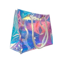 Rm Promosyon R&m Promosyon Su Geçirmez Şeffaf Pvc Kadın Plaj Ve Omuz Çantası - Kalın Halat Saplı Deluxe Plaj Çantası Hologram Hologram